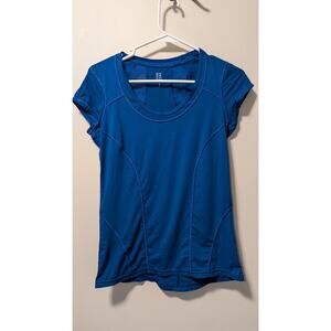 ZELLA Women Small Blue Tshirt Top Fitted Knit Mesh Panel Polyester Stretch